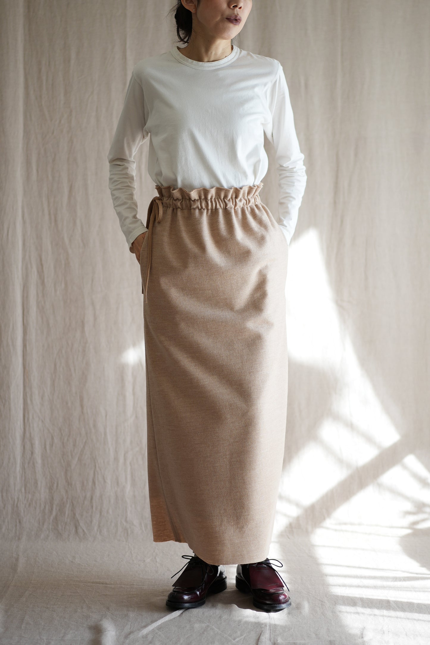 縮絨ウールストレートスカート/Milled Wool Straight Skirt/Heather Beige