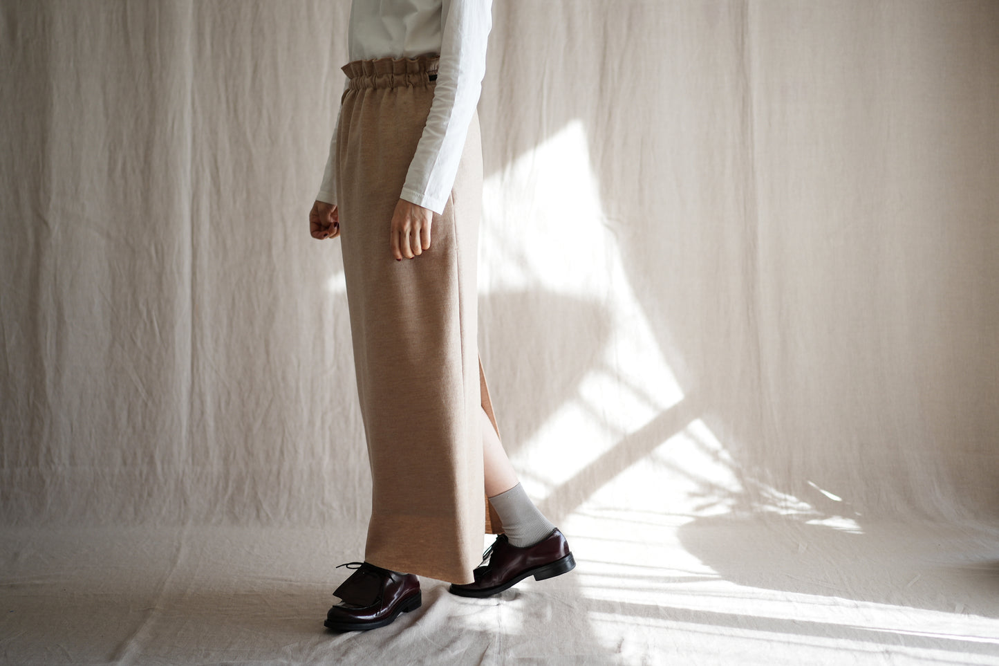 縮絨ウールストレートスカート/Milled Wool Straight Skirt/Heather Beige