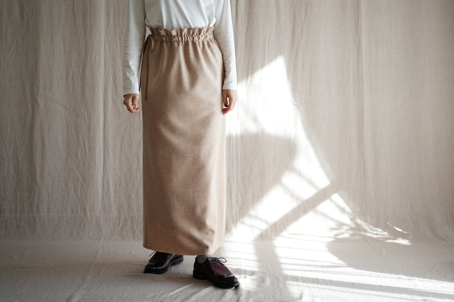 縮絨ウールストレートスカート/Milled Wool Straight Skirt/Heather Beige