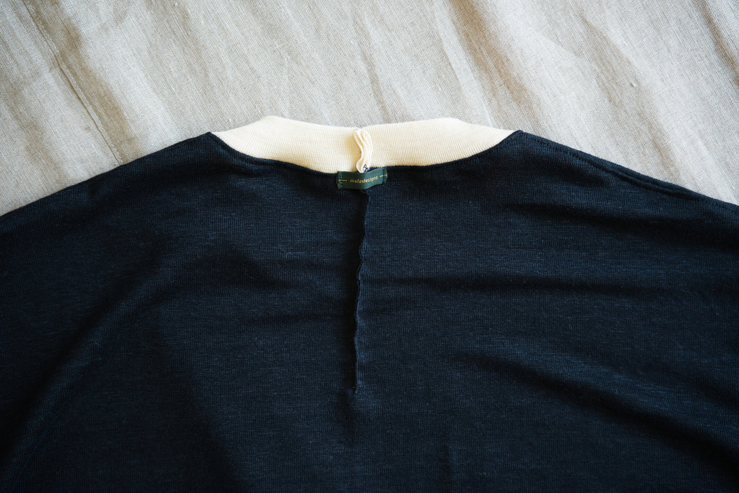 アイリッシュリネンリンガーT/Irish Linen Ringer T/Midnight Navy - Ecru