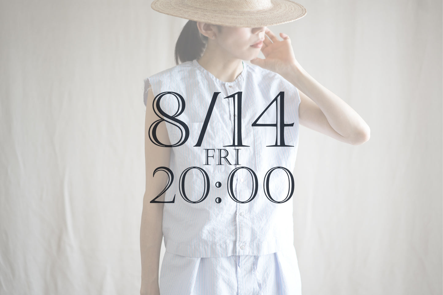 Italy Cotton Linen Sleeveless Top//Light blue × Pink stripe