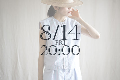 Italy Cotton Linen Sleeveless Top//Light blue × Pink stripe