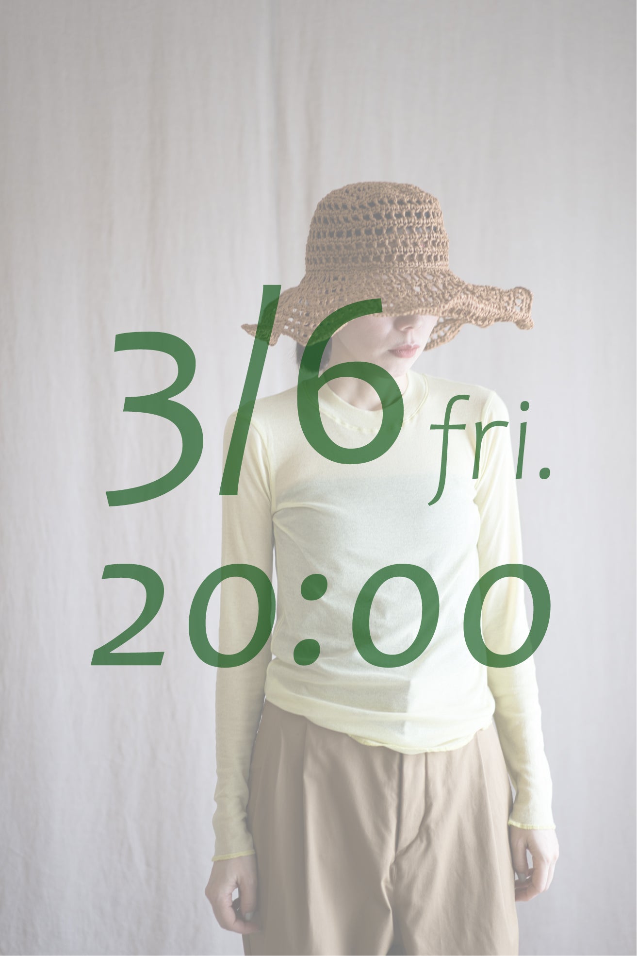 Sheer Rib Crew neck Long-Sleeved T/Lime Yellow