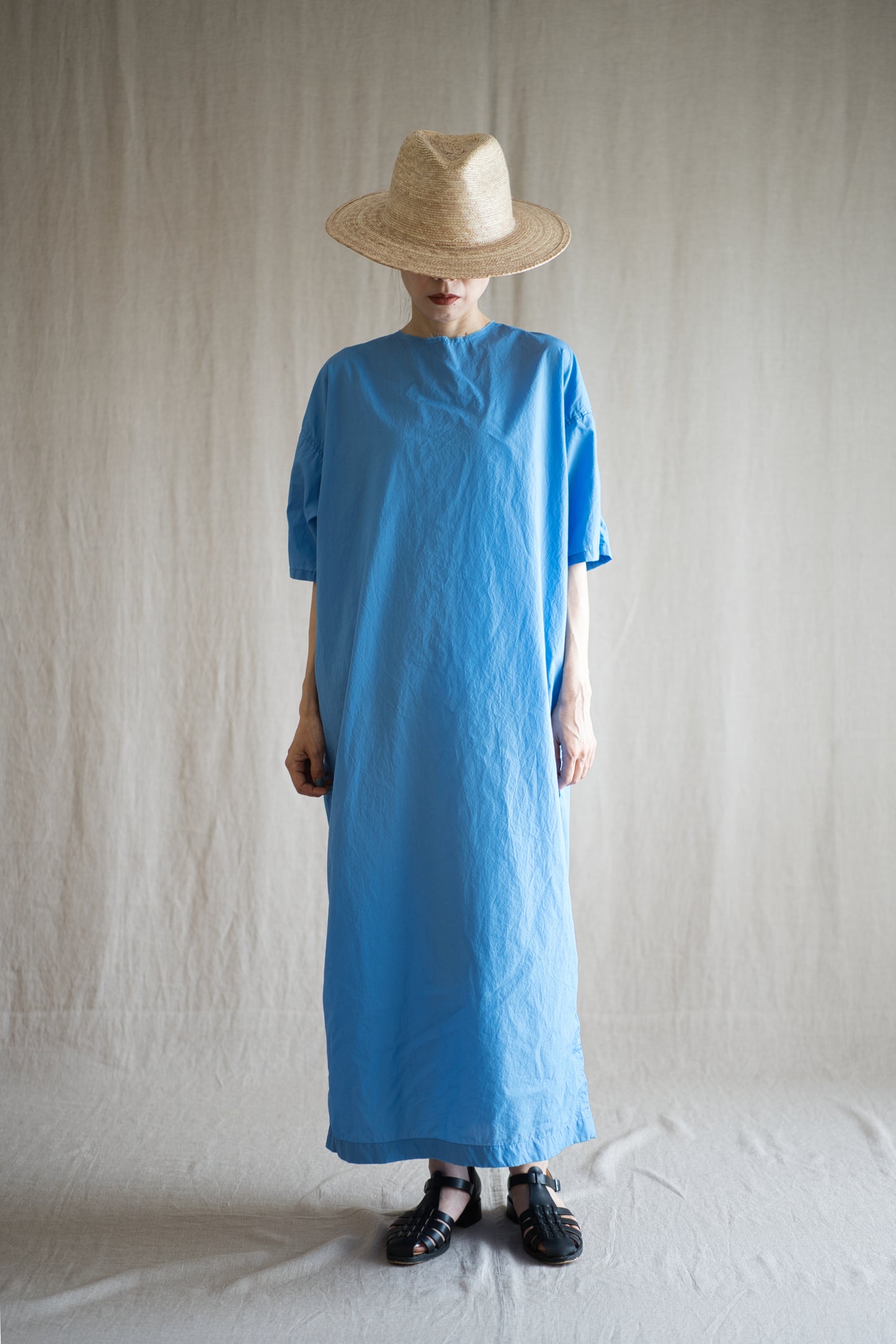 100番手タイプライターワンピース/Superfine cotton dress/Sky Blue