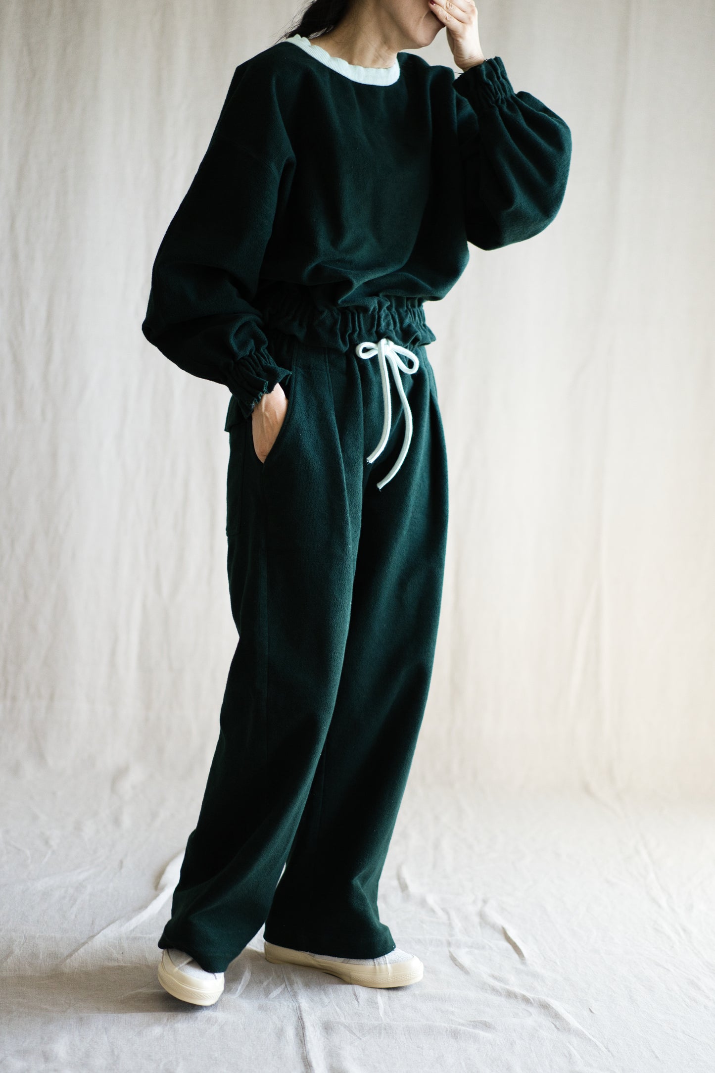 ハード裏毛スウェット/Hard lined sweatshirt/Darkgreen-Lightcyan