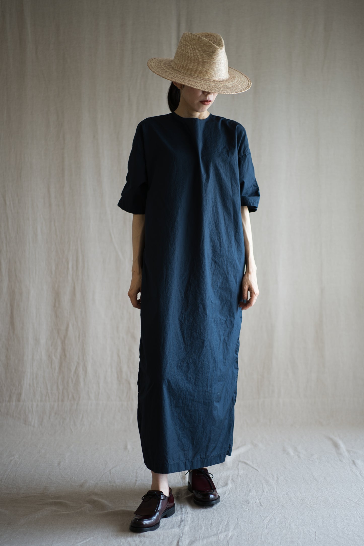 100番手タイプライターワンピース/Superfine cotton dress/Night Navy