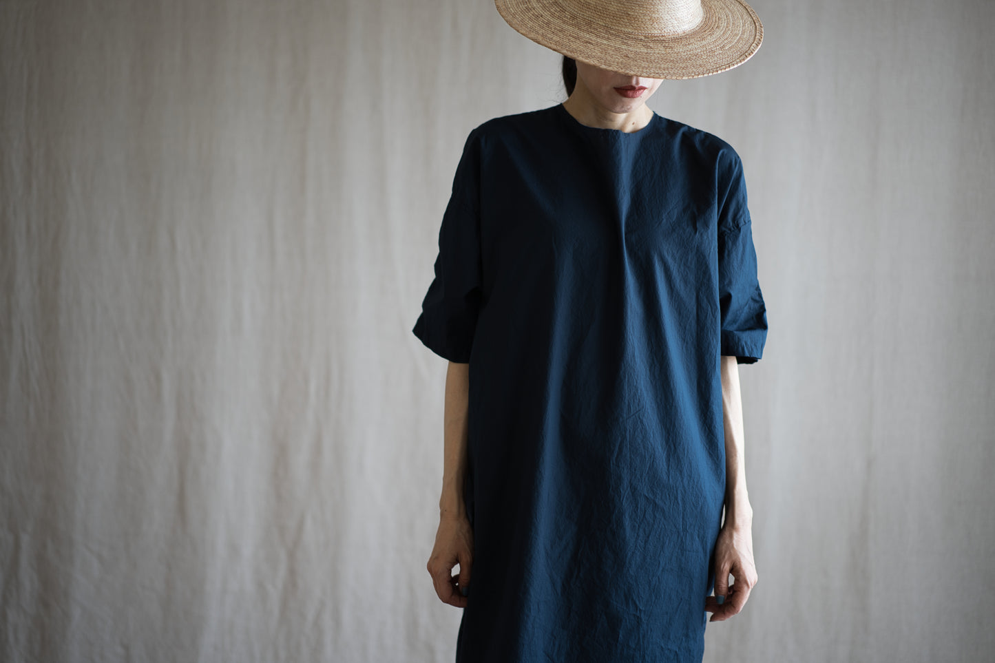 100番手タイプライターワンピース/Superfine cotton dress/Night Navy