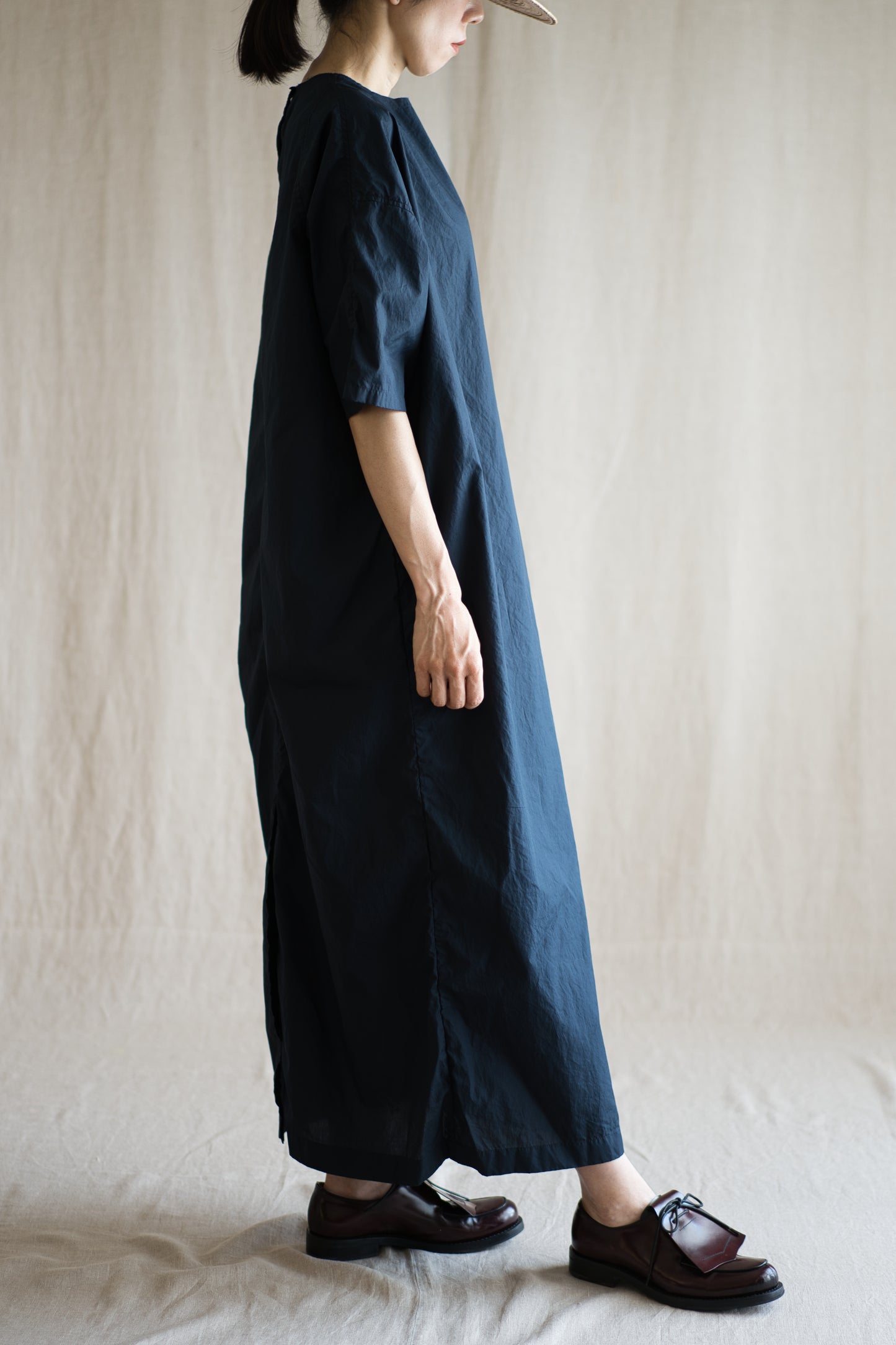 100番手タイプライターワンピース/Superfine cotton dress/Night Navy