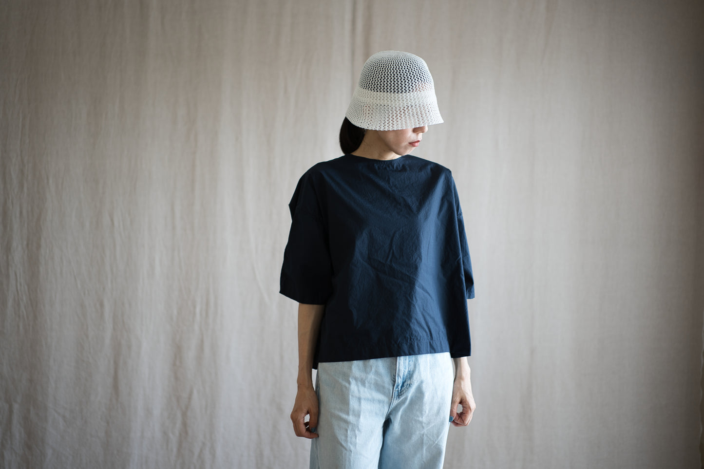 100番手タイプライターTシャツ/Superfine cotton T-shirt/Night Navy