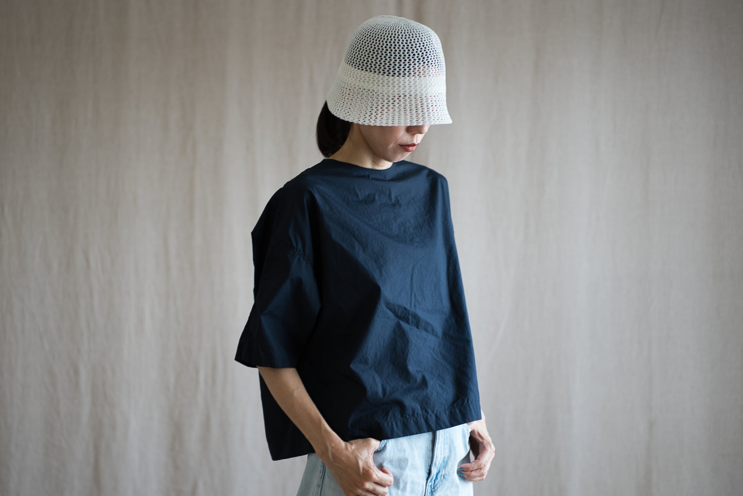 100番手タイプライターTシャツ/Superfine cotton T-shirt/Night Navy