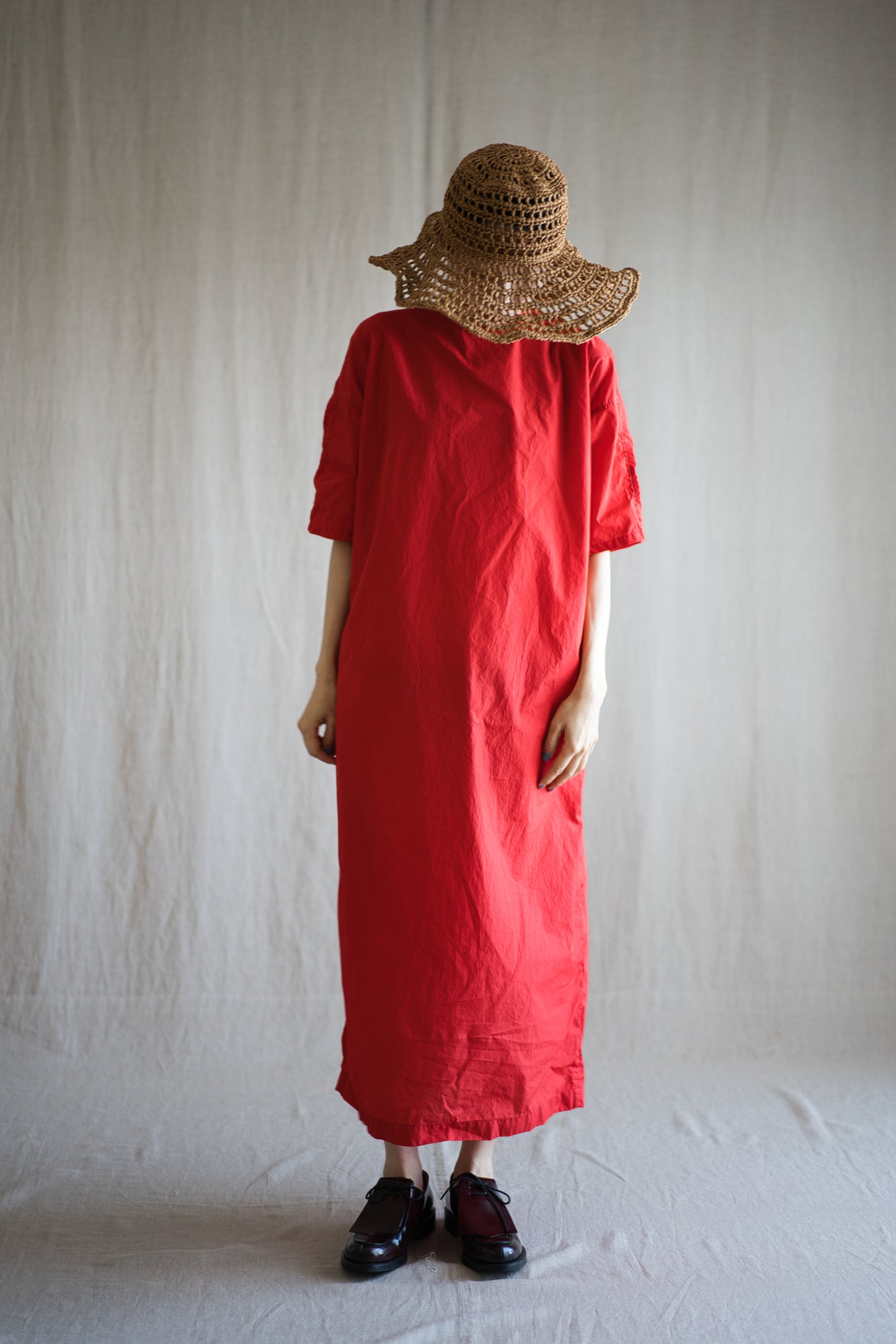 100番手タイプライターワンピース/Superfine cotton dress/Fresh Red