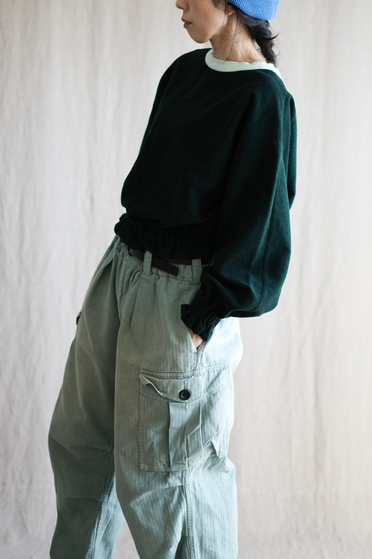 ハード裏毛スウェット/Hard lined sweatshirt/Darkgreen-Lightcyan