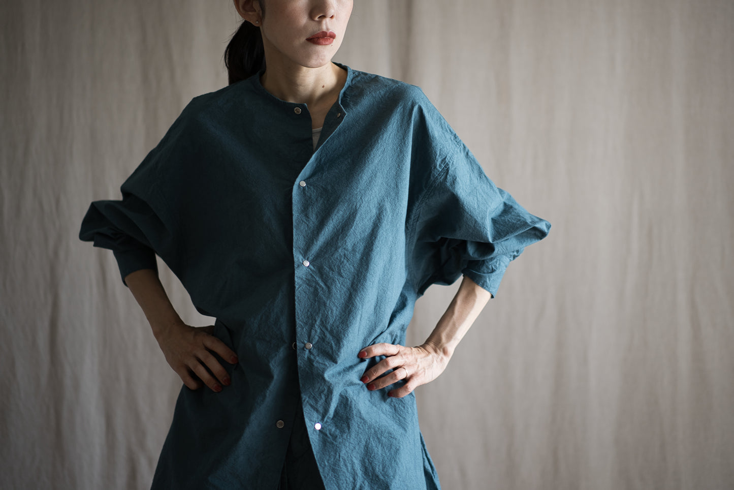 高密度タイプライターコットンシャツ/Typewriter cotton shirts/Gray Navy