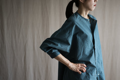 高密度タイプライターコットンシャツ/Typewriter cotton shirts/Gray Navy