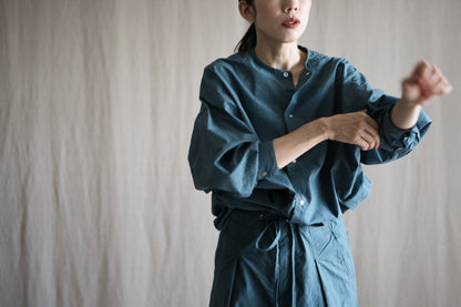 高密度タイプライターコットンシャツ/Typewriter cotton shirts/Gray Navy