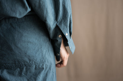 高密度タイプライターコットンシャツ/Typewriter cotton shirts/Gray Navy