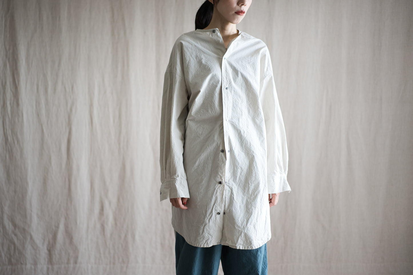 高密度タイプライターコットンシャツ/ Typewriter cotton shirts/Light Gray