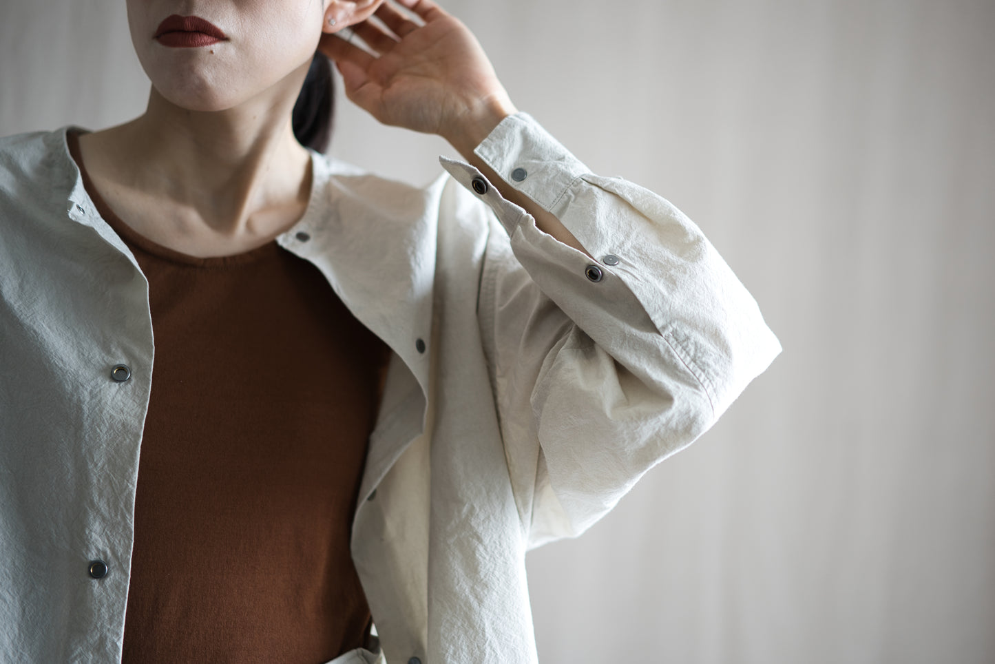 高密度タイプライターコットンシャツ/ Typewriter cotton shirts/Light Gray