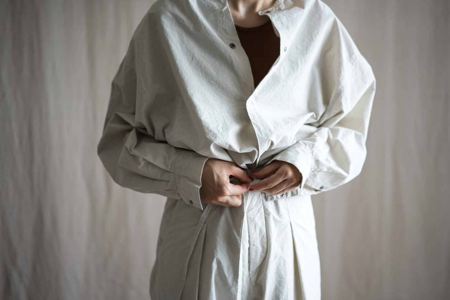 高密度タイプライターコットンシャツ/ Typewriter cotton shirts/Light Gray