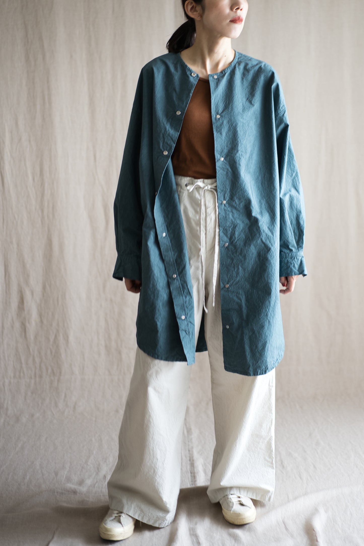 高密度タイプライターコットンシャツ/Typewriter cotton shirts/Gray Navy