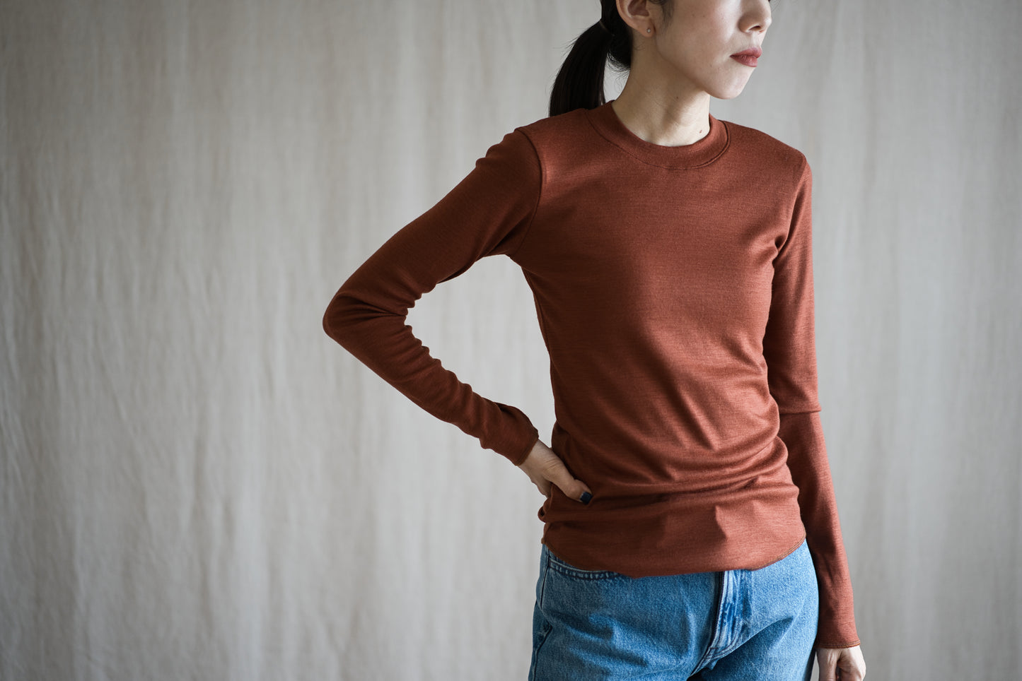 SUPER 100'S WOOL リブトップス/SUPER 100'S WOOL Rib Top/Camel