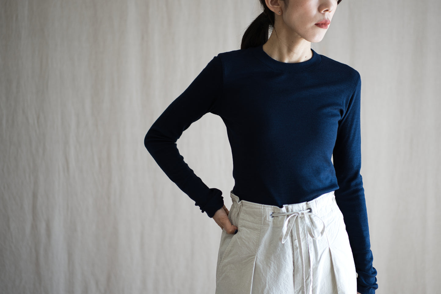 SUPER 100'S WOOL リブトップス/SUPER 100'S WOOL Rib Top/Navy