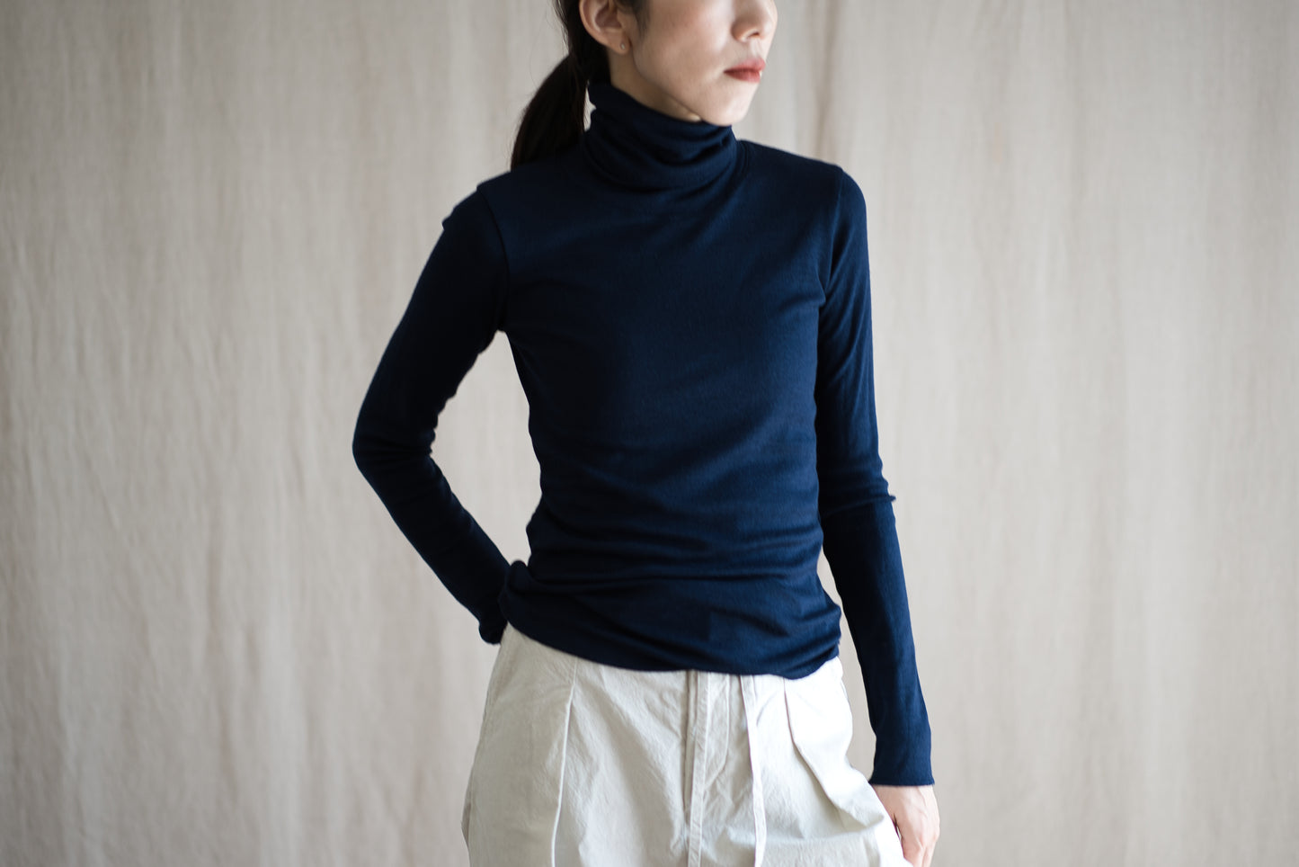 SUPER 100'S WOOL リブタートル/SUPER 100'S WOOL Rib Turtle/Navy