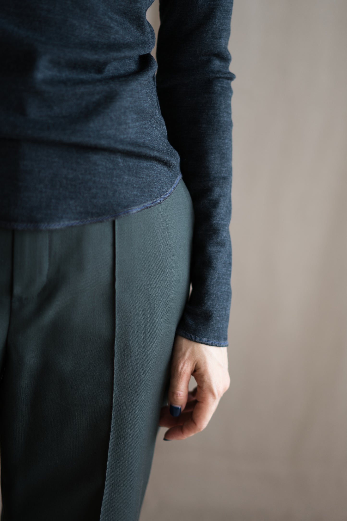 SUPER 100'S WOOL リブトップス/SUPER 100'S WOOL Rib Top/Charcoal