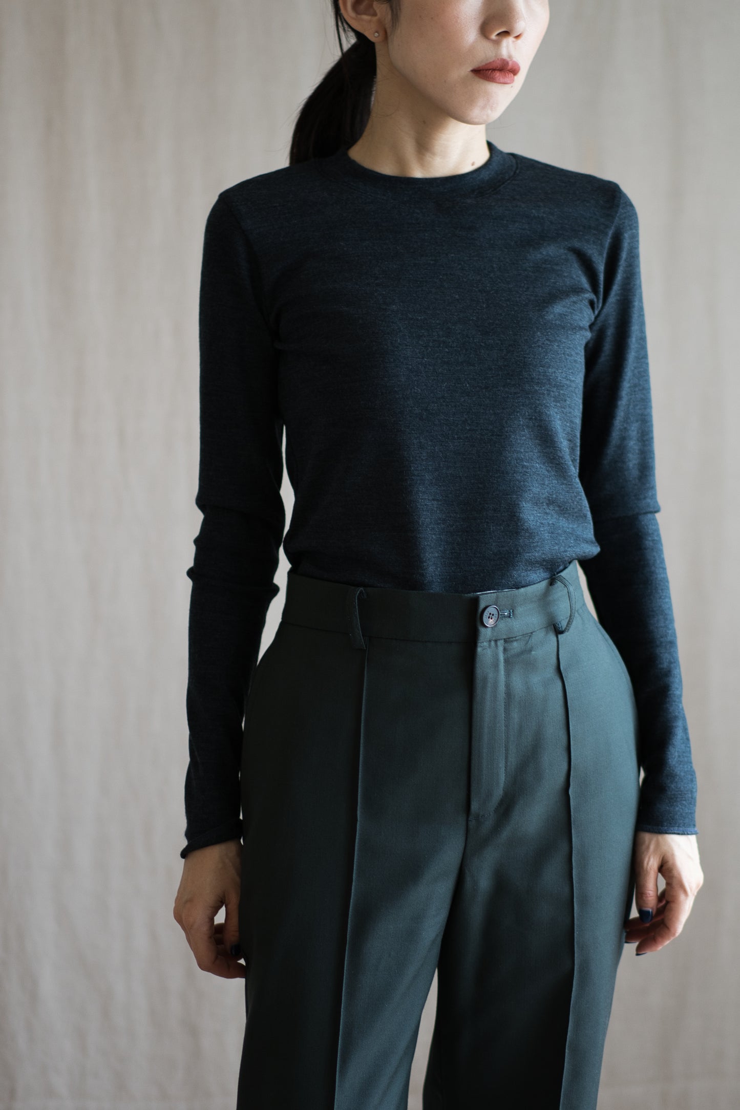 SUPER 100'S WOOL リブトップス/SUPER 100'S WOOL Rib Top/Charcoal