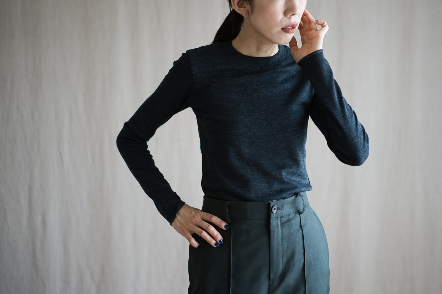 SUPER 100'S WOOL リブトップス/SUPER 100'S WOOL Rib Top/Charcoal