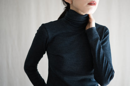 SUPER 100'S WOOL リブタートル/SUPER 100'S WOOL Rib Turtle/Charcoal