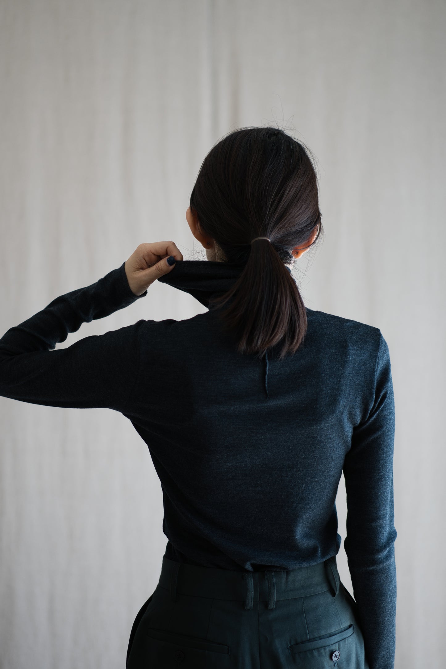 SUPER 100'S WOOL リブタートル/SUPER 100'S WOOL Rib Turtle/Charcoal