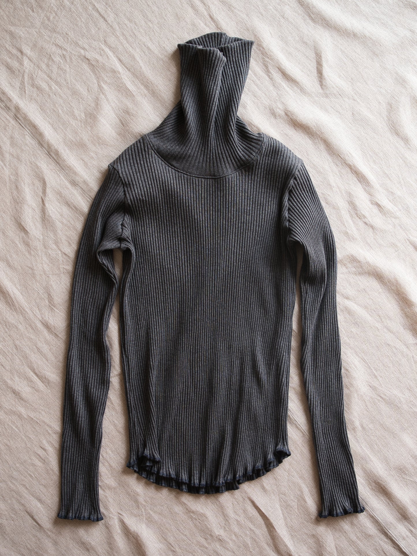 YAK WOOL COTTON Rib-knit Turtle-neck＆Frill/Khaki