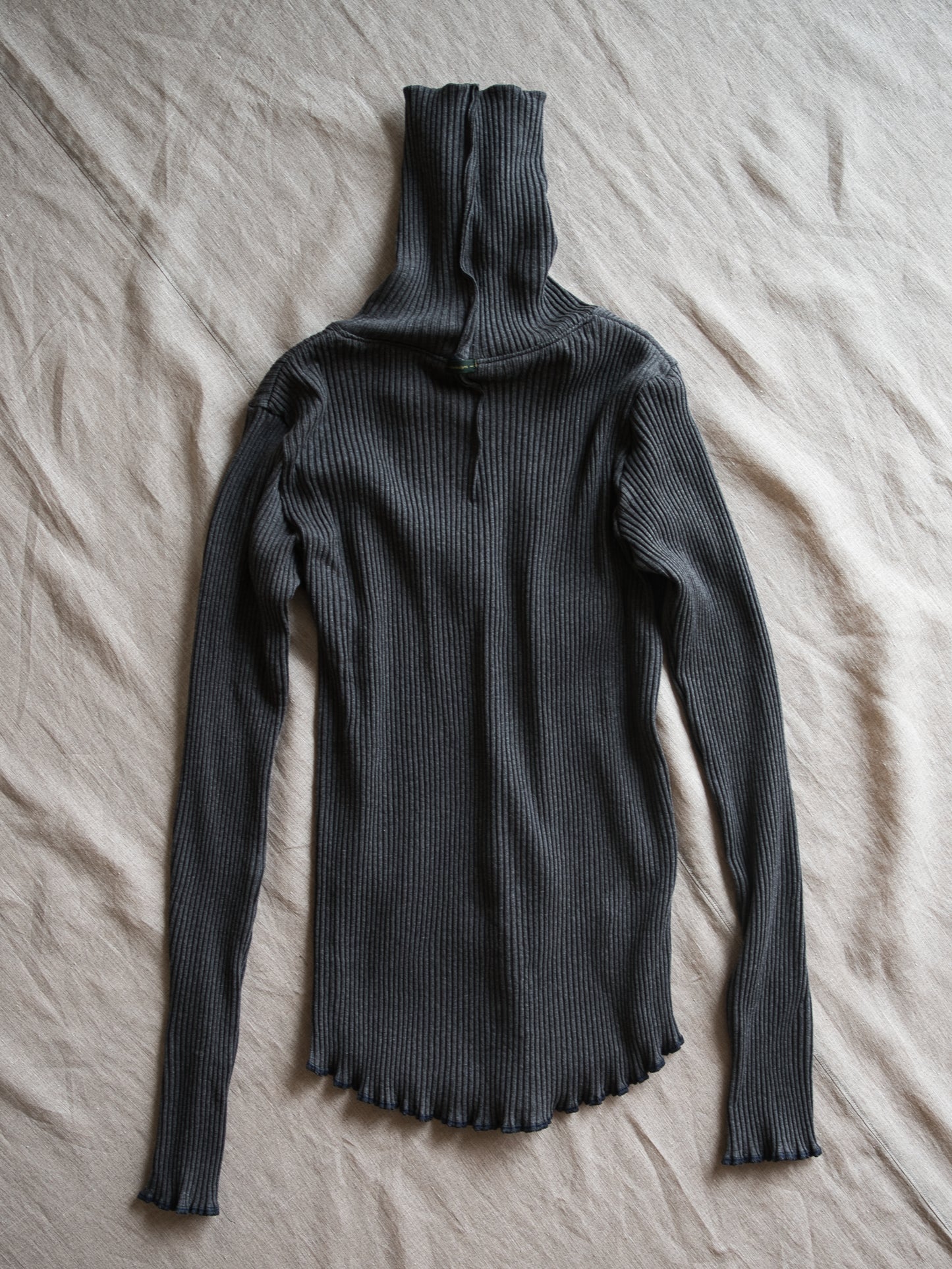 YAK WOOL COTTON Rib-knit Turtle-neck＆Frill/Khaki