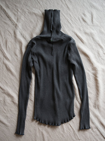 YAK WOOL COTTON Rib-knit Turtle-neck＆Frill/Khaki