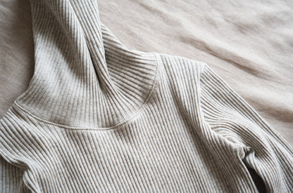 YAK WOOL COTTON Rib-knit Turtle-neck＆Frill/Oatmeal