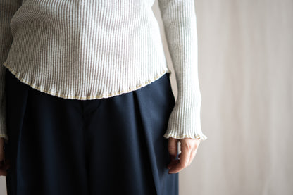 YAK WOOL COTTON Rib-knit Turtle-neck＆Frill/Oatmeal
