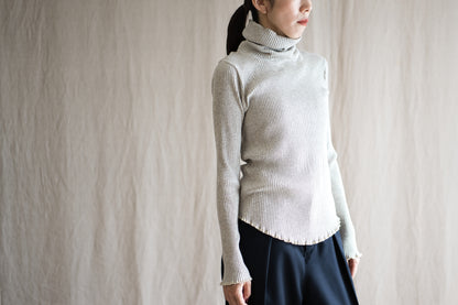 YAK WOOL COTTON Rib-knit Turtle-neck＆Frill/Oatmeal