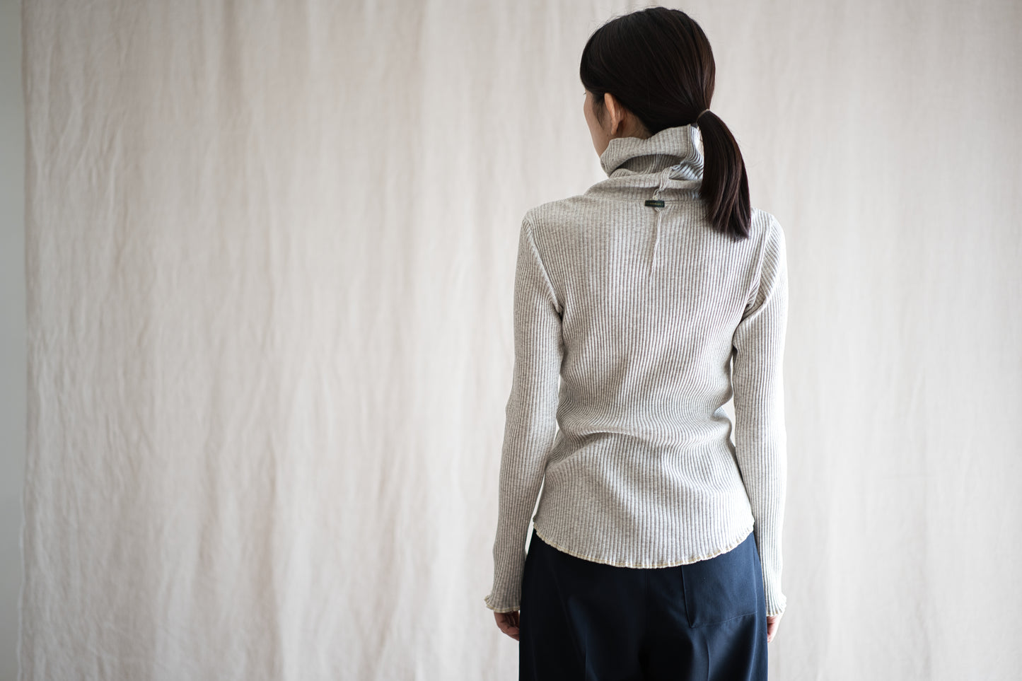 YAK WOOL COTTON Rib-knit Turtle-neck＆Frill/Oatmeal