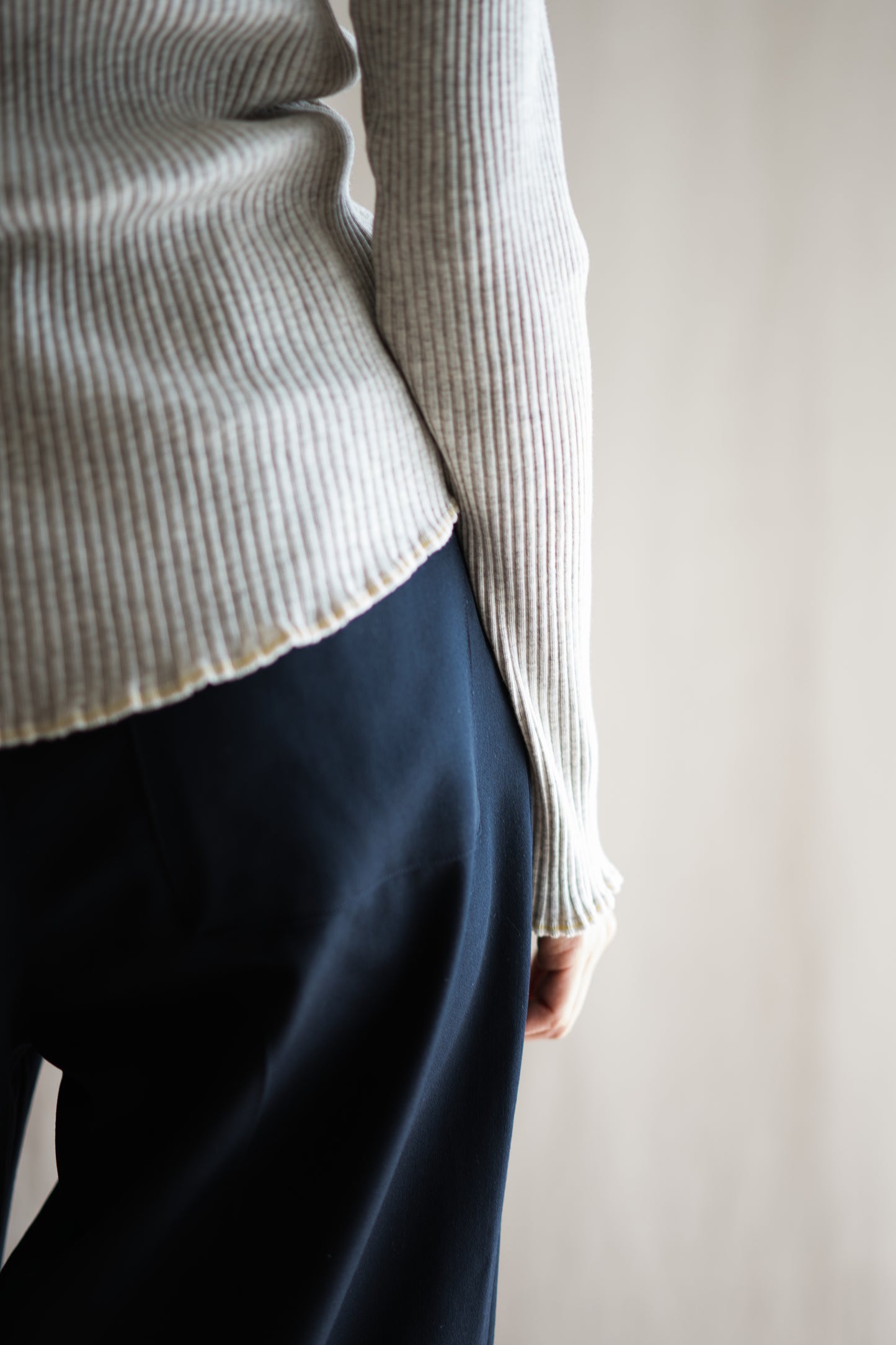 YAK WOOL COTTON Rib-knit Turtle-neck＆Frill/Oatmeal