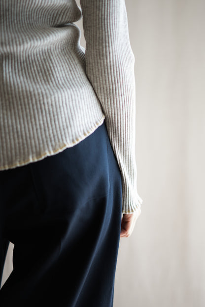 YAK WOOL COTTON Rib-knit Turtle-neck＆Frill/Oatmeal