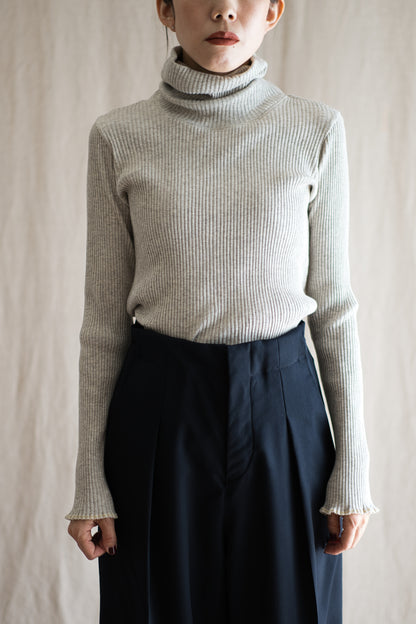 YAK WOOL COTTON Rib-knit Turtle-neck＆Frill/Oatmeal