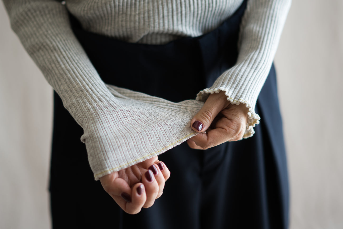 YAK WOOL COTTON Rib-knit Turtle-neck＆Frill/Oatmeal