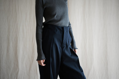 YAK WOOL COTTON Rib-knit Turtle-neck＆Frill/Khaki