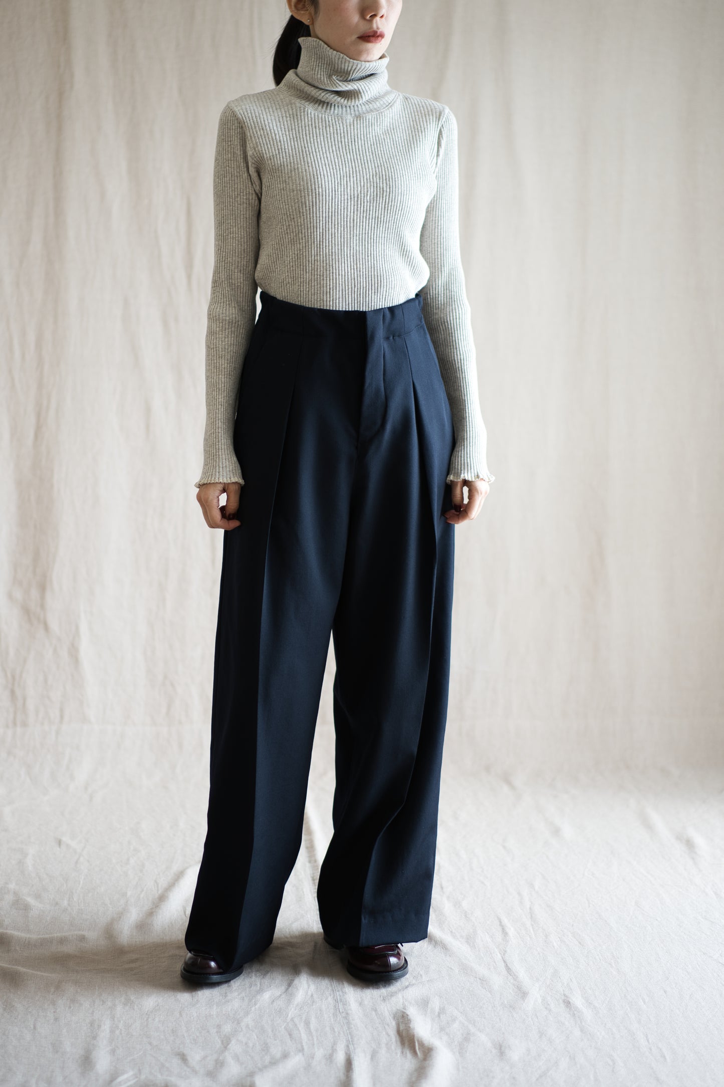 Non-mulesing RICH WOOL Wide-Pants/Night Navy