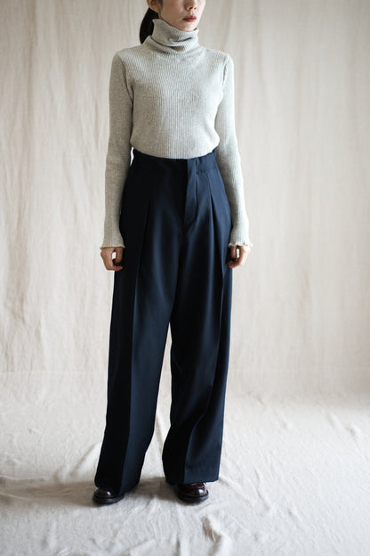 Non-mulesing RICH WOOL Wide-Pants/Night Navy