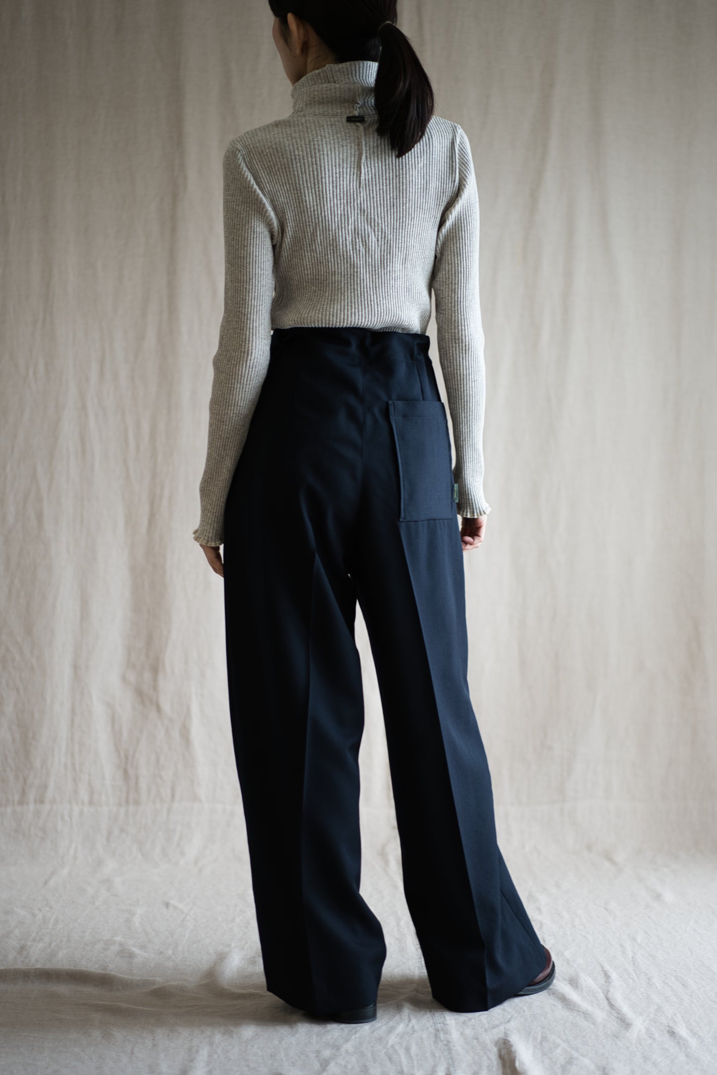 Non-mulesing RICH WOOL Wide-Pants/Night Navy