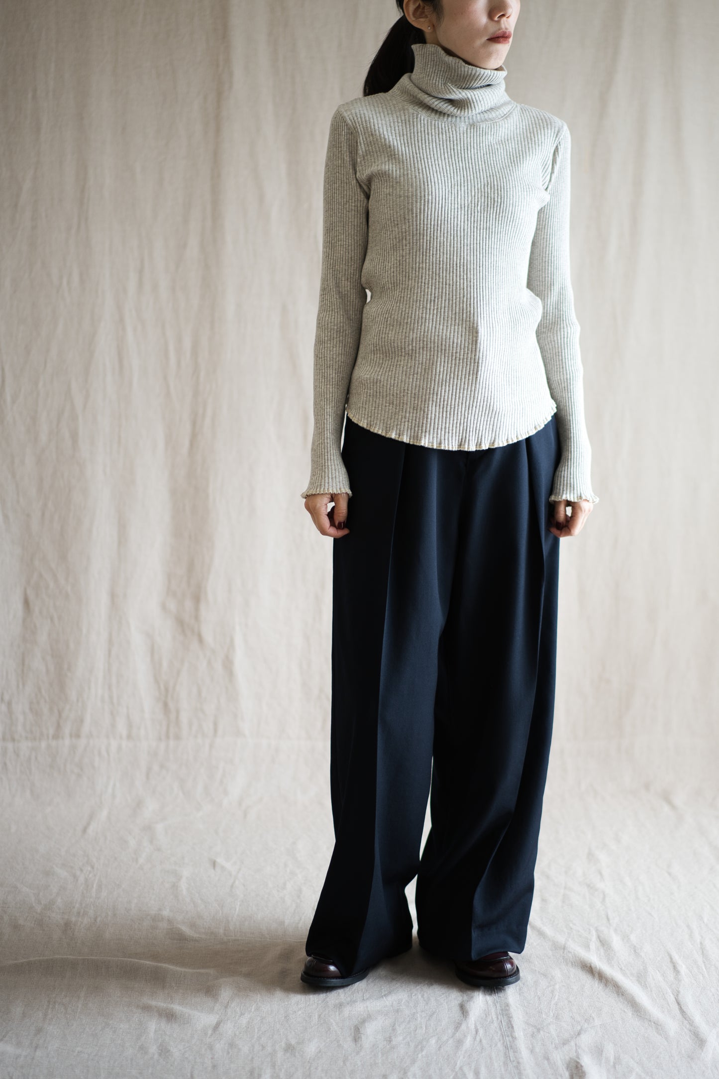 Non-mulesing RICH WOOL Wide-Pants/Night Navy