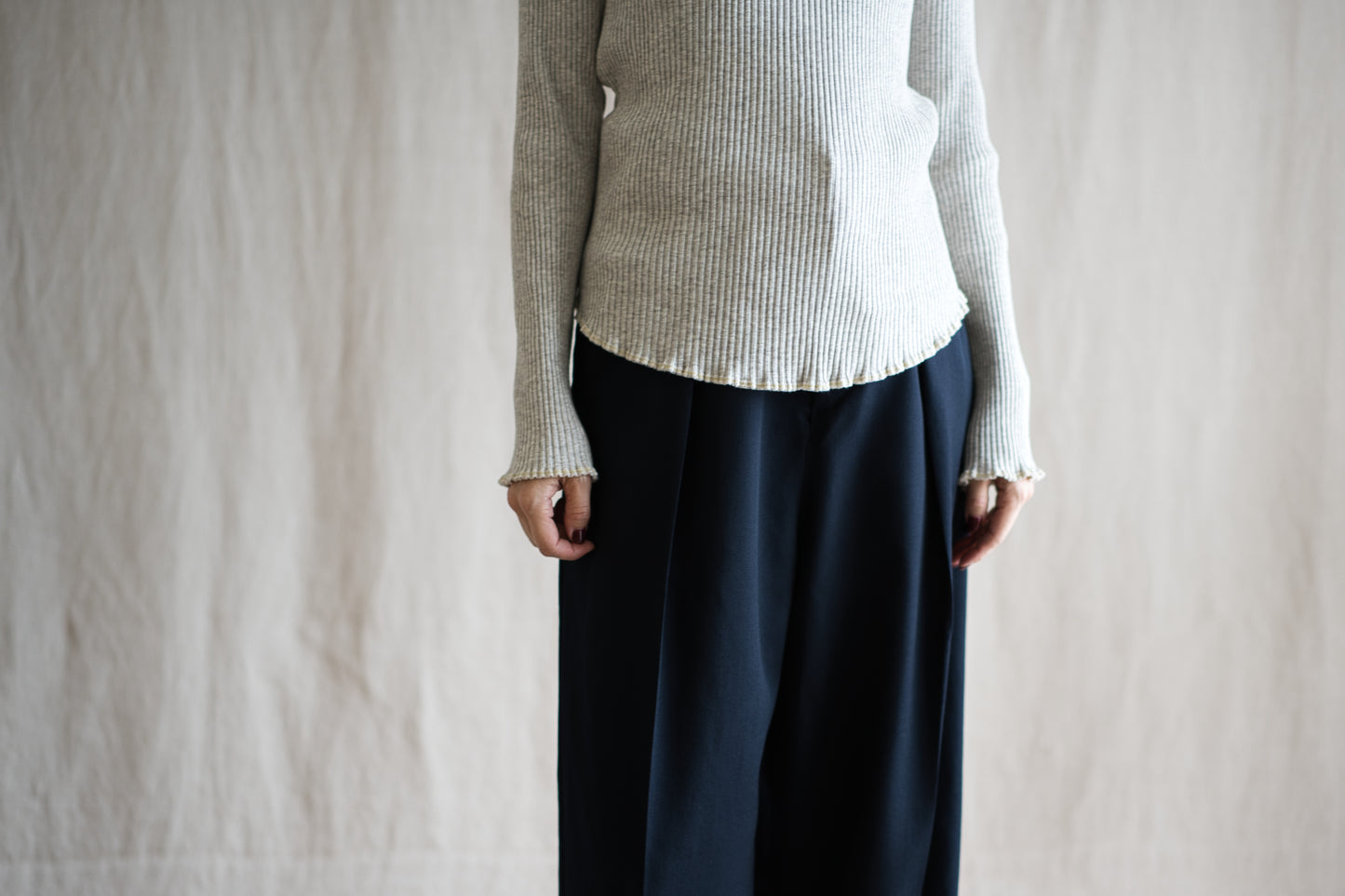 Non-mulesing RICH WOOL Wide-Pants/Night Navy