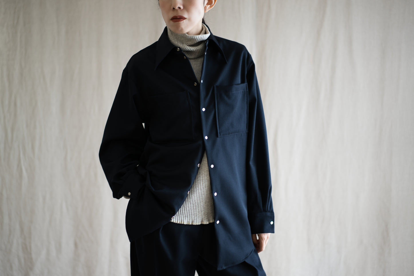 Non-mulesing RICH WOOL Shirts/Night Navy